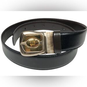 Vintage Dunhill Men's Black Leather Belt w/ Gold Buckle, Authetic